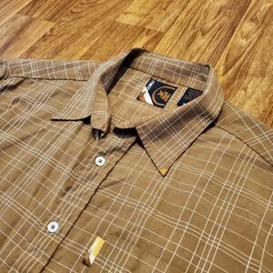 Vintage Mecca USA Shirt Men Large Brown Plaid Button Down Long Sleeve Hip Hop